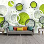 3D Nature Circles – Premium Imported Wallpaper with Modern Green Aesthetic (Free Shipping - Free Installment)