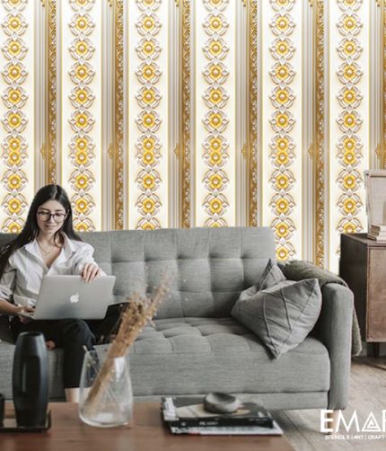 Royal Golden Floral Embossed Wallpaper – Luxury Vertical Pattern (Free Shipping - Free Installment)