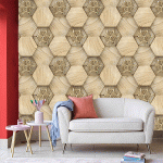 Geometric 3D Islamic Star Pattern Wallpaper – Beige & Gold (Free Shipping - Free Installment)