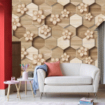 3D Floral Hexagon Wooden Texture Wallpaper – Beige & Natural Tones (Free Shipping - Free Installment)