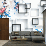 3D Floral Butterfly Wall Mural with Geometric Frames – Modern Living Room Wallpaper (Free Shipping - Free Installment)