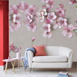 3D Pink Blossom Wall Mural with Hummingbird – Elegant Floral Wallpaper for Living Room (Free Shipping - Free Installment)