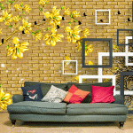 3D Yellow Floral Wall Mural on Brick Background – Modern Geometric & Nature-Inspired Wallpaper (Free Shipping - Free Installment)