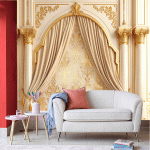 Regal Archway 3D Wall Mural – Gold Royal Theme (Free Shipping - Free Installment)